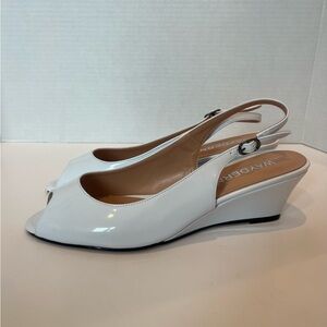 Wayderns sling back wedge patent white shoes ladies 10